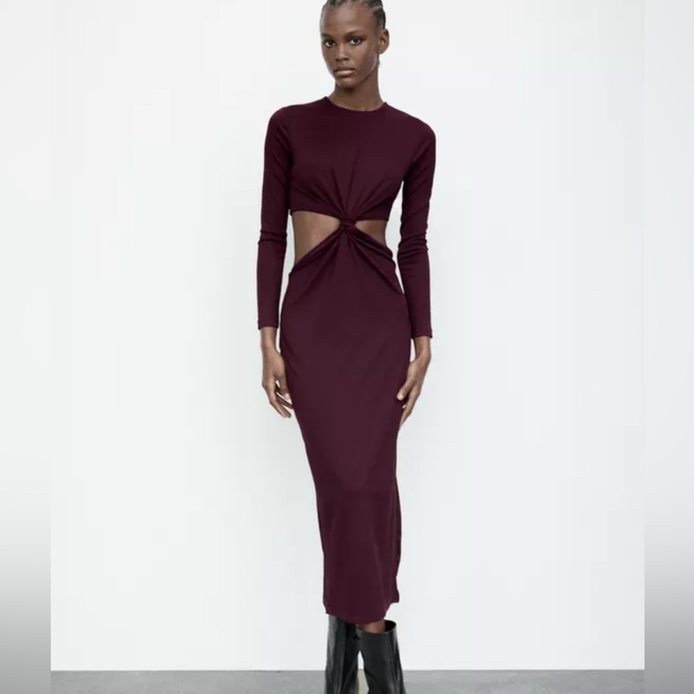 ZARA LONG BURGUNDY DRESS SIZE S